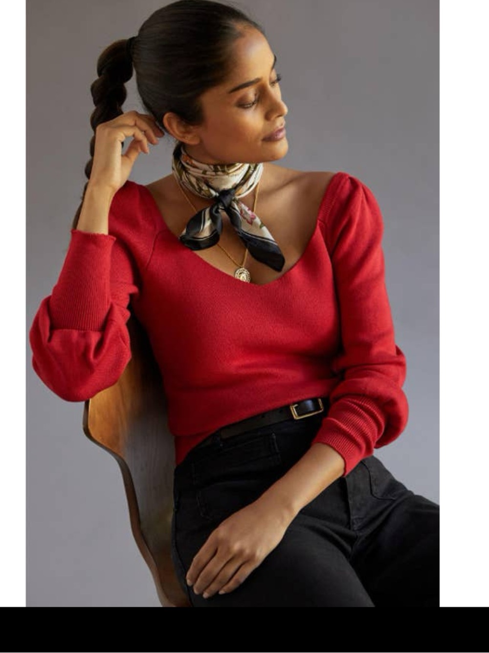 Anthropologie Sweetheart Puff Sleeve Red Sweater Balloon Sleeve Size Large